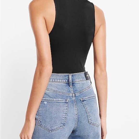 L M EXPRESS Black BODYSUIT Sculpting NWOT Spandex Top Womens Spring Summer Shirt - Picture 6 of 16